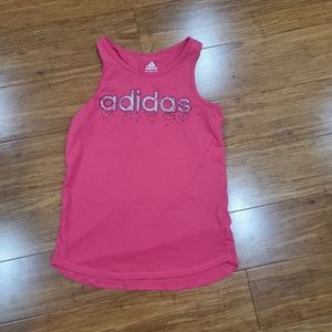 Girls Adidas Pink Raceeback top with pink and silver hearts size 10-12